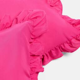 OHS 2 x Plain Faux Linen Frill Cushion Covers in Bright Pink - Size: 45 cm x 45 cm - thumbnail 4