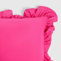 OHS 2 x Plain Faux Linen Frill Cushion Covers in Bright Pink - Size: 45 cm x 45 cm - thumbnail 6