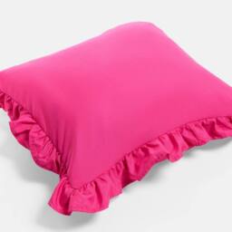 OHS 2 x Plain Faux Linen Frill Cushion Covers in Bright Pink - Size: 45 cm x 45 cm - thumbnail 5