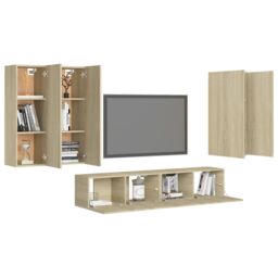 Berkfield Home 6 Piece TV Cabinet Set Sonoma Oak Engineered Wood in Brown - thumbnail 3