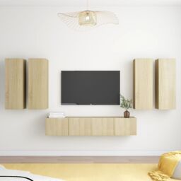 Berkfield Home 6 Piece TV Cabinet Set Sonoma Oak Engineered Wood in Brown - thumbnail 1