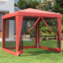 Berkfield Home Party Tent with 4 Mesh Sidewalls Red 2.5x2.5 m HDPE - thumbnail 2