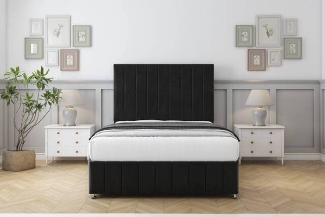 "Comfort Beds Sara Plush Divan Base No Drawers - 26"" Headboard-Footboard in Black - Size: Small Double" - image 1