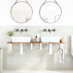 Berkfield Home Basin Shelf Wall Mounted Steel & Solid Wood Acacia in Brown - thumbnail 3