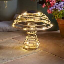 Marco Paul Large Rattan Mushroom Warm White Solar Light in Light Brown - Size: 20 cm