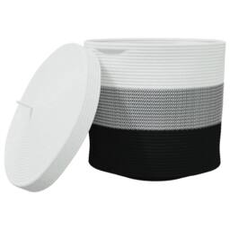 Berkfield Home Storage Basket with Lid White & Black √ò40x35 cm Cotton - Size: 40x35 cm
