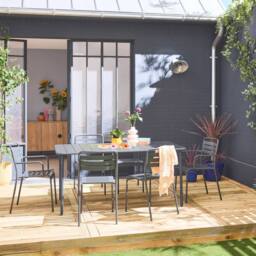 sweeek 6-seater Metal Garden Table With 2 Armchairs & 4 Chairs in Grey - thumbnail 2