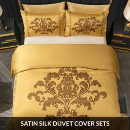 Grace Oeko Tex Certified Ultrasoft Duvet Cover Sets Machine Washable in Gold - Size: Super King - thumbnail 3