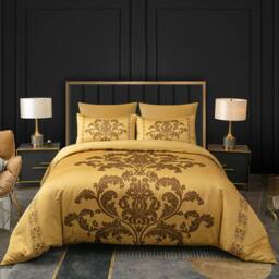Grace Oeko Tex Certified Ultrasoft Duvet Cover Sets Machine Washable in Gold - Size: Super King - thumbnail 2