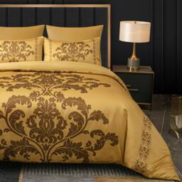 Grace Oeko Tex Certified Ultrasoft Duvet Cover Sets Machine Washable in Gold - Size: Super King - thumbnail 5