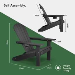 VonHaus Westport Reclining HDPE Adirondack Garden Chair in Black - Size: 1 Pack - thumbnail 6