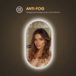 Fascinate Pill-Shaped Backlit LED Bathroom Mirror Anti-Fog 80x45cm in Silver - Size: 45 cm width x 75 cm drop - thumbnail 5