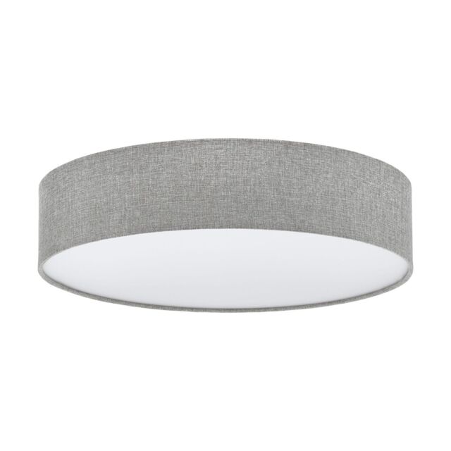 Loops Flush Ceiling Light Colour White Shade Grey White Fabric Linen Bulb E27 3x60W - image 1