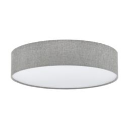 Loops Flush Ceiling Light Colour White Shade Grey White Fabric Linen Bulb E27 3x60W