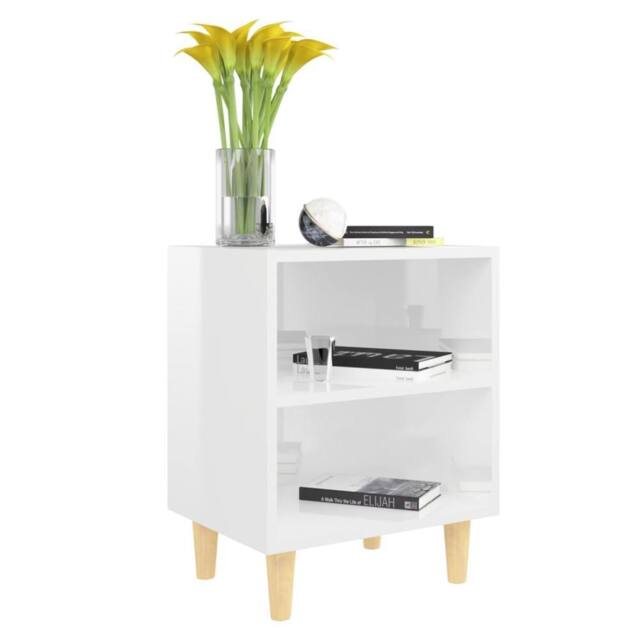Berkfield Home Sturdy Bed Cabinets Solid Wood Legs 2 pcs High Gloss White 40x30x50 cm - Size: 40 x 30 x 50 cm - image 1