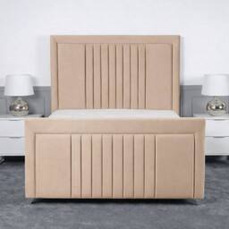 Living Comfort Bedz Celeste Plush Velvet Upholstered Bed Slatted Base - 48Inch Headboard in Beige - Size: Small Double - thumbnail 2