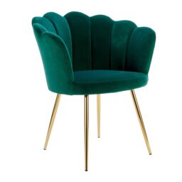 Home Source Boucle Fabric Scallop Shell Chair Wing Back Armchair Sofa Gold Legs in Emerald - thumbnail 6