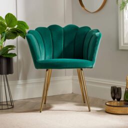 Home Source Boucle Fabric Scallop Shell Chair Wing Back Armchair Sofa Gold Legs in Emerald - thumbnail 2