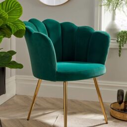 Home Source Boucle Fabric Scallop Shell Chair Wing Back Armchair Sofa Gold Legs in Emerald - thumbnail 4