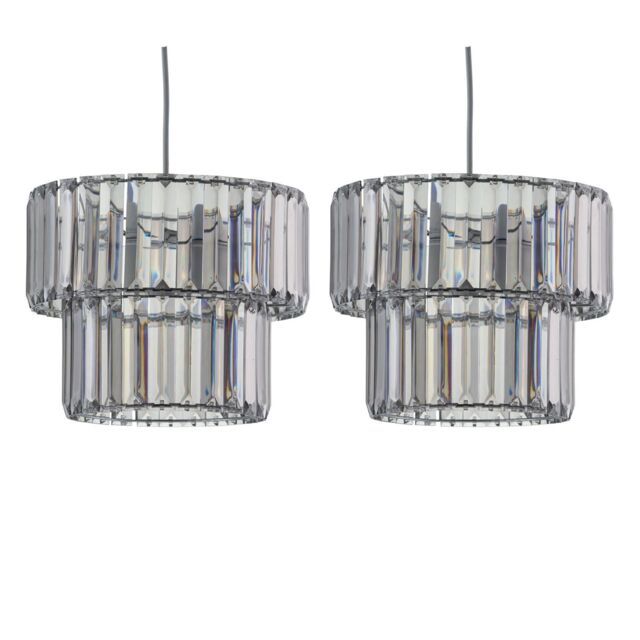 First Choice Lighting Set of 2 Clint - Smoked Acrylic Two Tier Easy Fit Pendant Shades in Silver - image 1