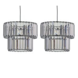 First Choice Lighting Set of 2 Clint - Smoked Acrylic Two Tier Easy Fit Pendant Shades in Silver