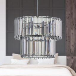 First Choice Lighting Set of 2 Clint - Smoked Acrylic Two Tier Easy Fit Pendant Shades in Silver - thumbnail 6