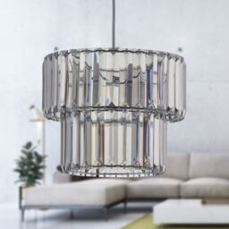 First Choice Lighting Set of 2 Clint - Smoked Acrylic Two Tier Easy Fit Pendant Shades in Silver - thumbnail 7