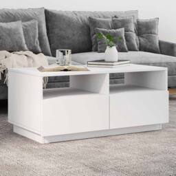 Berkfield Home Coffee Table with LED Lights White 90x49x40 cm - Size: 90 x 49 x 40 cm - thumbnail 2