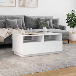 Berkfield Home Coffee Table with LED Lights White 90x49x40 cm - Size: 90 x 49 x 40 cm - thumbnail 4