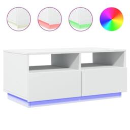 Berkfield Home Coffee Table with LED Lights White 90x49x40 cm - Size: 90 x 49 x 40 cm - thumbnail 1