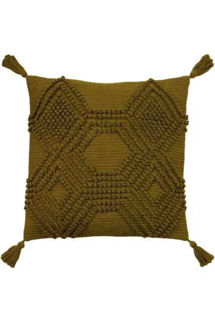 Furn Halmo Tufted Woven Tasselled Cushion in Olive - Size: 45 cm x 45 cm - image 1