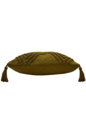 Furn Halmo Tufted Woven Tasselled Cushion in Olive - Size: 45 cm x 45 cm - thumbnail 3