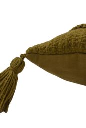 Furn Halmo Tufted Woven Tasselled Cushion in Olive - Size: 45 cm x 45 cm - thumbnail 4