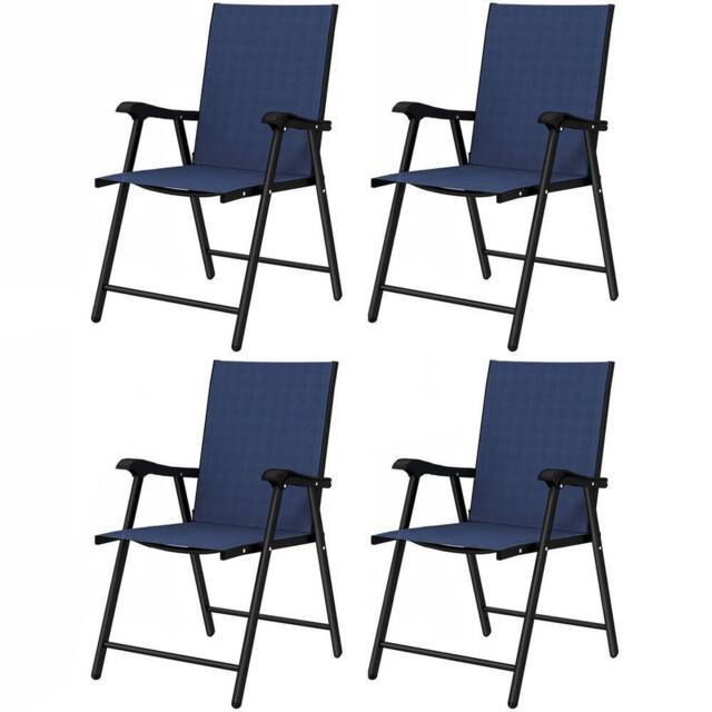 NESTLUNE Folding Garden Chairs Set of 4 with High Back, Armrests in Blue - Size: 100 cm x 15 cm - image 1