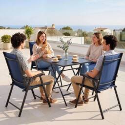 NESTLUNE Folding Garden Chairs Set of 4 with High Back, Armrests in Blue - Size: 100 cm x 15 cm - thumbnail 6