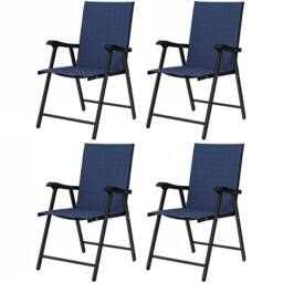 NESTLUNE Folding Garden Chairs Set of 4 with High Back, Armrests in Blue - Size: 100 cm x 15 cm