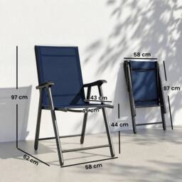 NESTLUNE Folding Garden Chairs Set of 4 with High Back, Armrests in Blue - Size: 100 cm x 15 cm - thumbnail 2