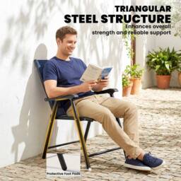 NESTLUNE Folding Garden Chairs Set of 4 with High Back, Armrests in Blue - Size: 100 cm x 15 cm - thumbnail 4