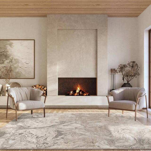 Desire Rugs Elysium Modern Abstract Action Area Rug Metallic Sheen -Astral in Beige - Size: 200 cm x 290 cm - image 1