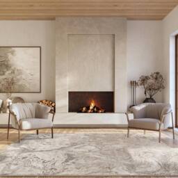 Desire Rugs Elysium Modern Abstract Action Area Rug Metallic Sheen -Astral in Beige - Size: 200 cm x 290 cm