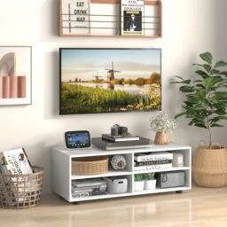 Costway TV Stand for TVs up to 40 Inches Wooden Media Console Table Entertainment Center in White - thumbnail 4