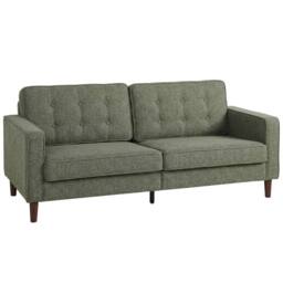 HOMCOM 3 Seater Sofa with Button Tufting Wood Legs, Green - thumbnail 2