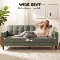 HOMCOM 3 Seater Sofa with Button Tufting Wood Legs, Green - thumbnail 5