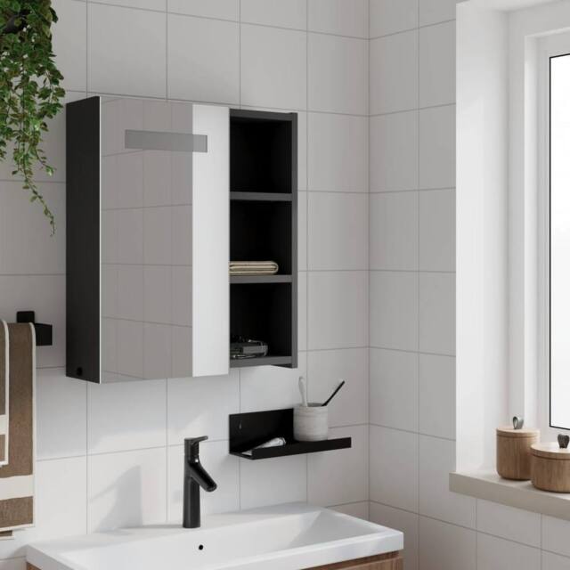 Berkfield Home Durable Bathroom Mirror Cabinet with LED Light Black 45x13x52 cm - Size: 45 x 13 x 52 cm - image 1