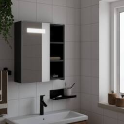 Berkfield Home Durable Bathroom Mirror Cabinet with LED Light Black 45x13x52 cm - Size: 45 x 13 x 52 cm - thumbnail 2