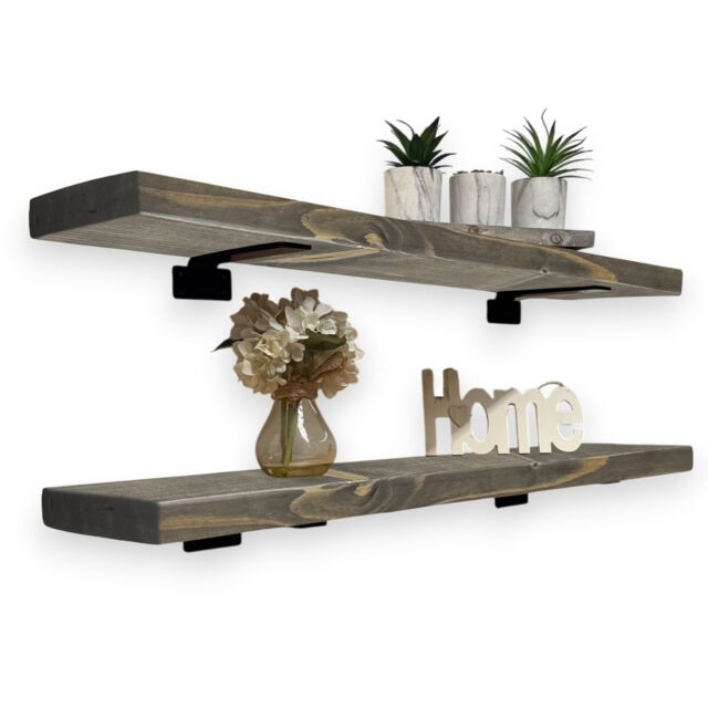 MKGT Rustic Wall Shelves Set of 2, (Driftwood Grey, 80cm) Floating Wooden Shelf in Grey - Size: 1 Pack