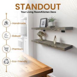 MKGT Rustic Wall Shelves Set of 2, (Driftwood Grey, 80cm) Floating Wooden Shelf in Grey - Size: 1 Pack - thumbnail 5