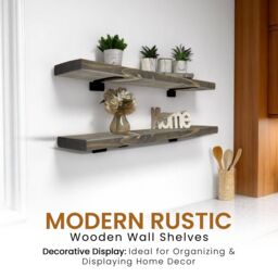 MKGT Rustic Wall Shelves Set of 2, (Driftwood Grey, 80cm) Floating Wooden Shelf in Grey - Size: 1 Pack - thumbnail 4
