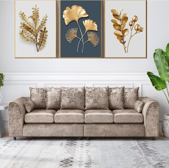Furniture 786 Throne 4 Seater Scatter Back Crushed Velvet Sofa in Gold - image 1