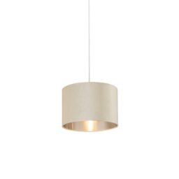 Lighting Collection Cream Velvet Drum Shade Silver Inner D30Cm Lamp Shade - thumbnail 1